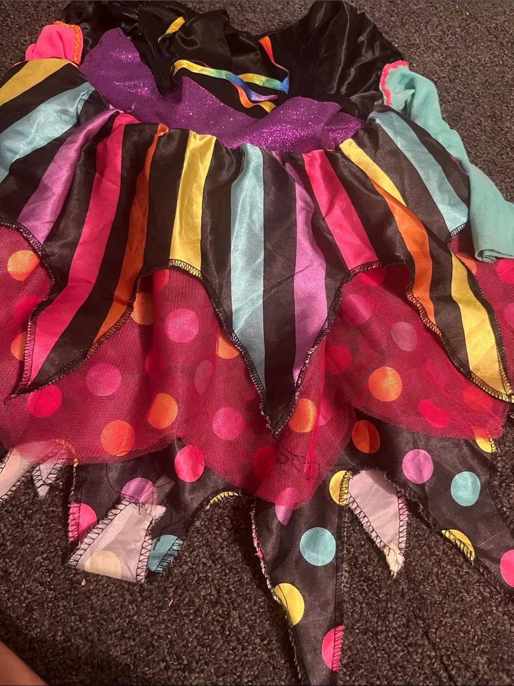Kids Rainbow Polka Dot Witch Costume - Black & Multicolor